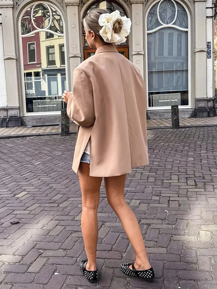 Fashion Lapel Button Suit Jacket For Women Casual Loose Long Sleeves Office Lady Coat 2024 New Chic Autumn Outercoat High Street