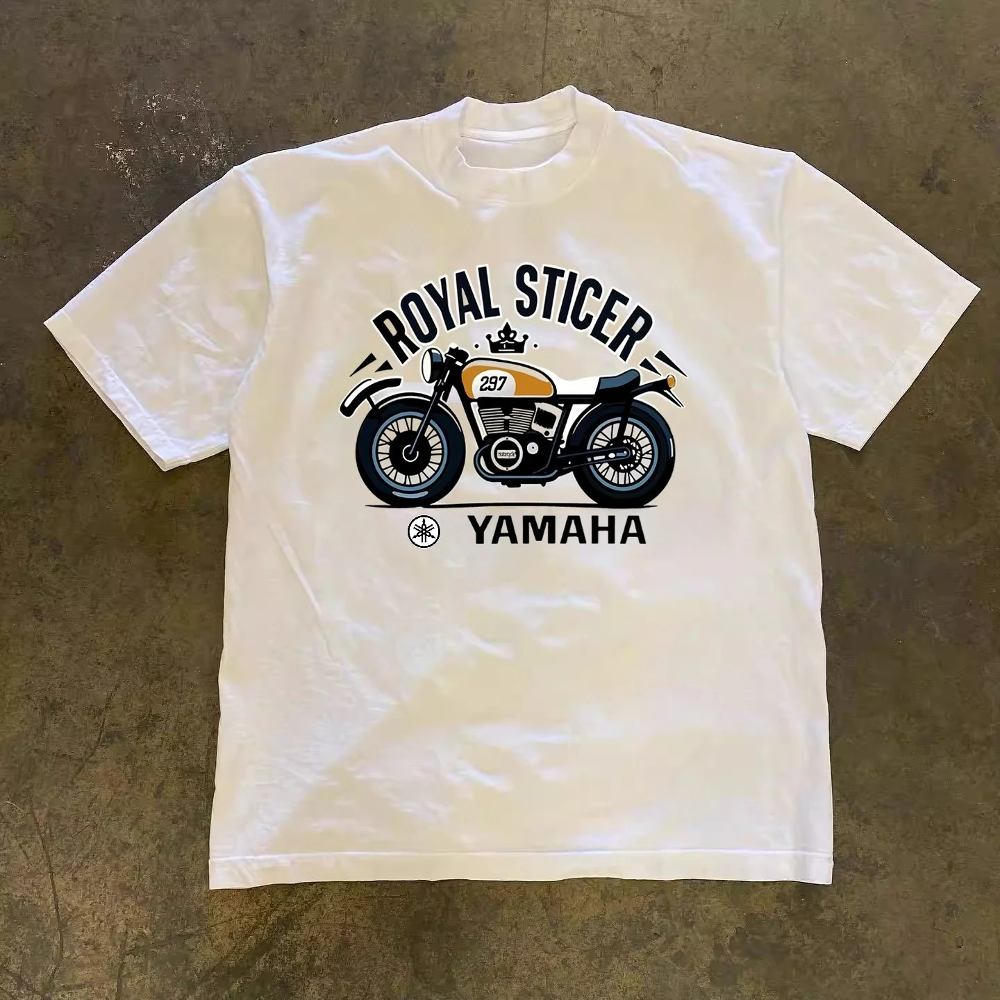 

YAMAHA Yamaha из плотного хлопка, американская ретро уличная мотоциклетная локомотивная футболка с короткими рукавами и принтом, мужской и женский одинаковый топ