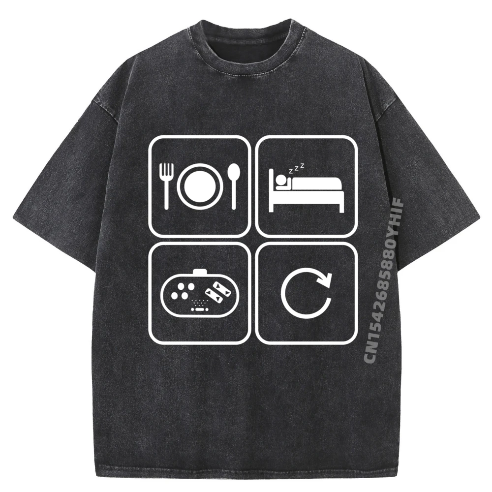 

Eat Sleep Gamble Controller Computer Shirts Men Graphic Breathable Printed Tshirt Luxury Clothing Washed Tops