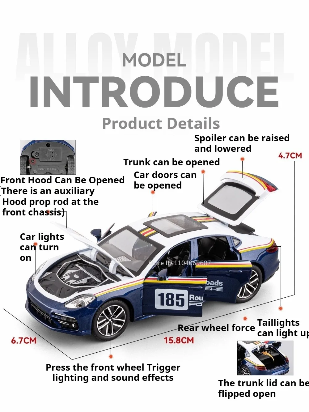 1:32 GTR Panamera Modell Sportwagen Spielzeug Legierung Druckguss Sound Licht Türen geöffnet Exquisite Körper zurückziehen Sammlung Supercars – Detail 11