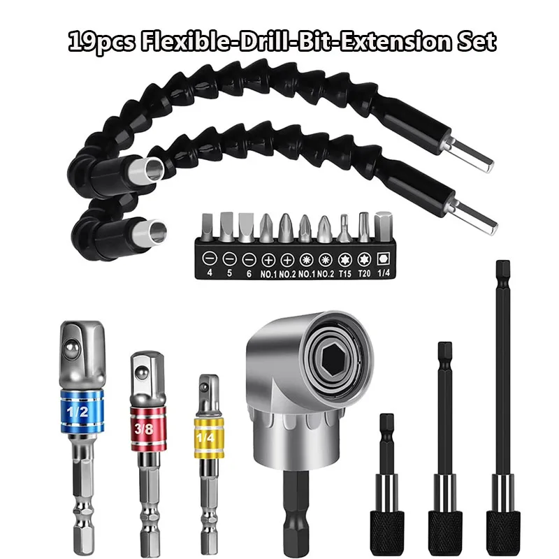 

9pcs Flexible Drill Bit Extension Set Angle Drill Adapter Flexible Shaft Extension Bit Attachment Screwdriver Bit Kit Tools