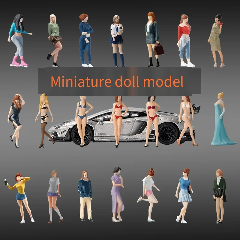 

3-in-1 1:64 FashionGirl Standing MiniatureResinFigure Set,Tiny People Figurines for Diorama Sandtable,Dollhouse Decor&PhotoProp