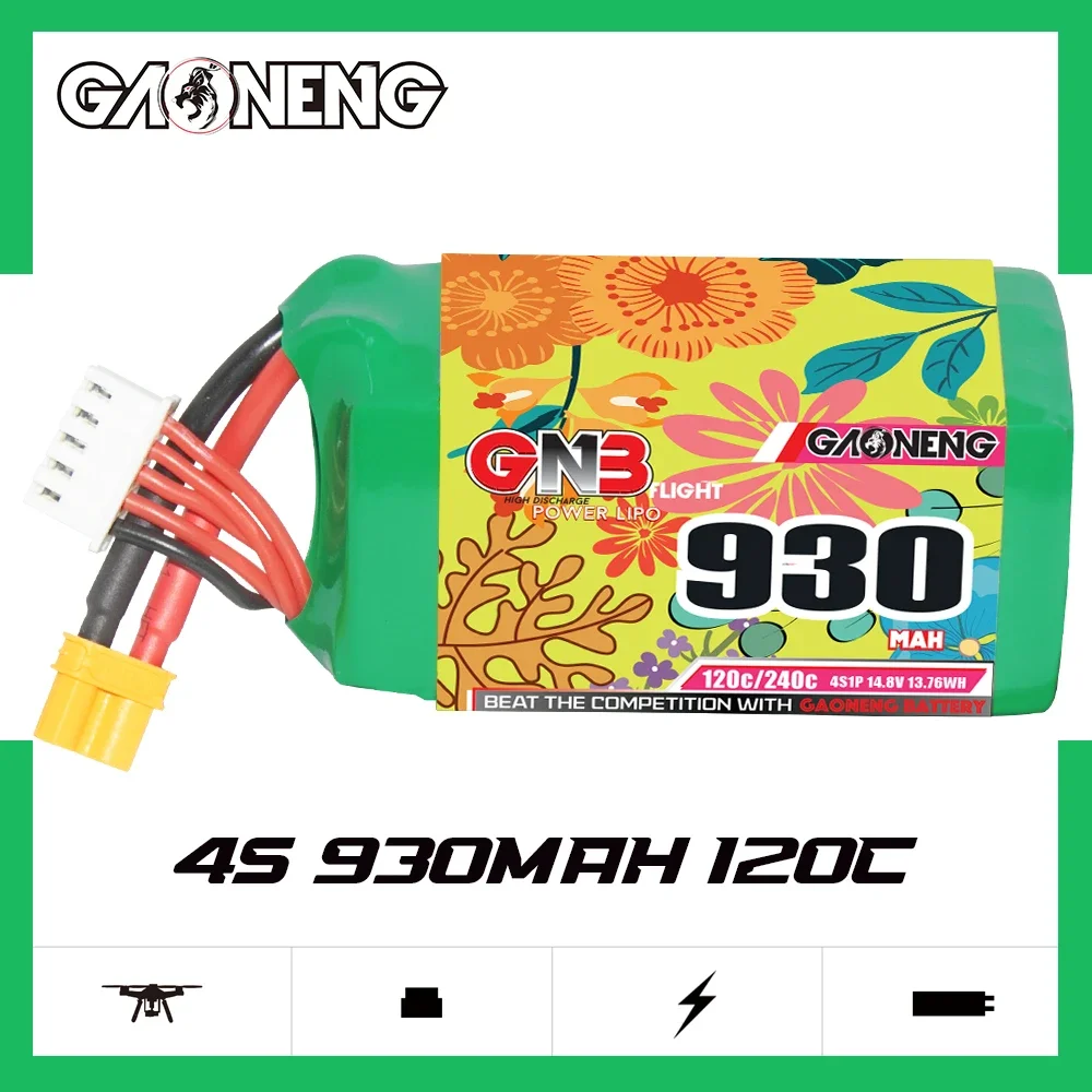 

Аккумулятор GAONENG GNB 4S1P 930 мАч 14,8 в 120C/240C Lipo с разъемом XT30 XT60 для FPV гоночного дрона радиоуправляемого квадрокоптера вертолета запчасти