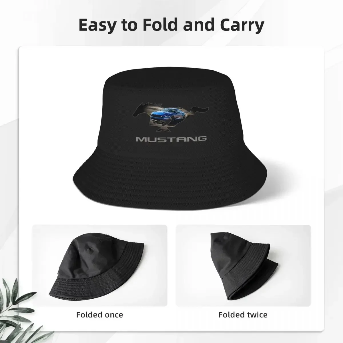 Ford Mustang GT Logo Emblem Design Bucket Hat Panama For Kids Bob Hats Fashion Fisherman Hats Summer Beach Fishing Unisex Caps