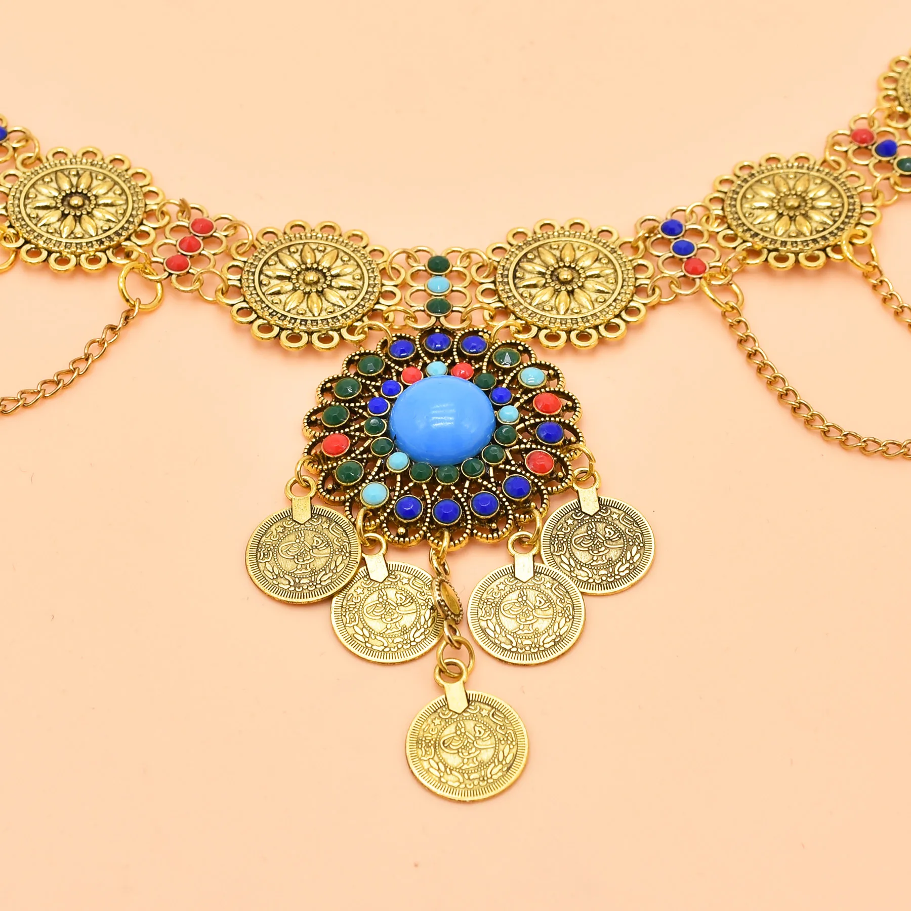 Fashionable Bohemian Style Charm Alloy Blue Crystal Body Waist Chain Women's Party Jewelry Gift