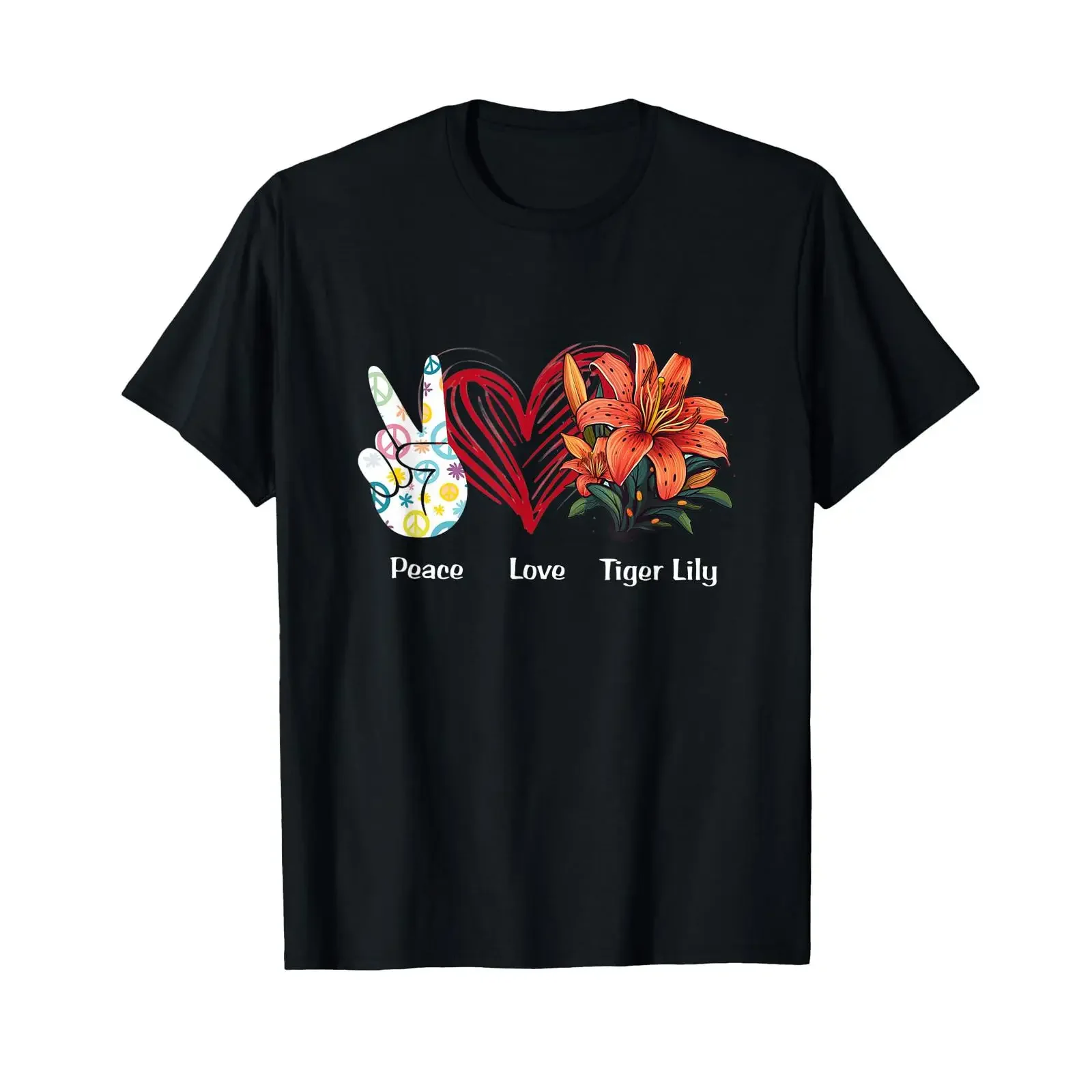 Peace Love Tiger Lily Flower Hippie Lover T Shirt vintage Washed Top For Everyday Wear Breathable designer clothes Unisex
