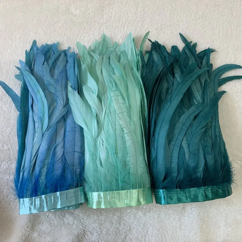 25-30cm/10-12inch Rooster Tail Feathers Trims Cock 2Meters Blue Green Dress DIY Decoration Accessories For Crafts Ribbon Plume