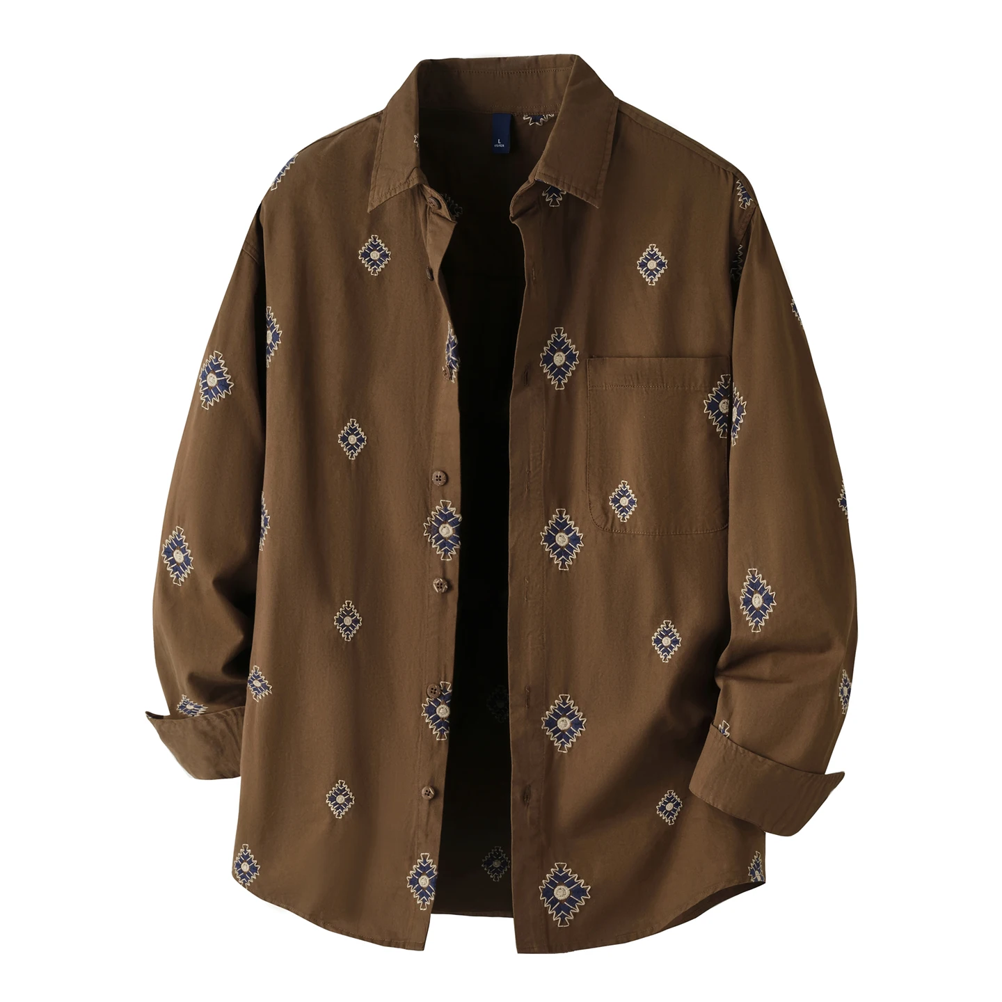 Pure Cotton Embroidery Vintage Long Sleeve Shirts Men Commuter Korean Streetwear Loose Casual Plus Size Shirt Blouses