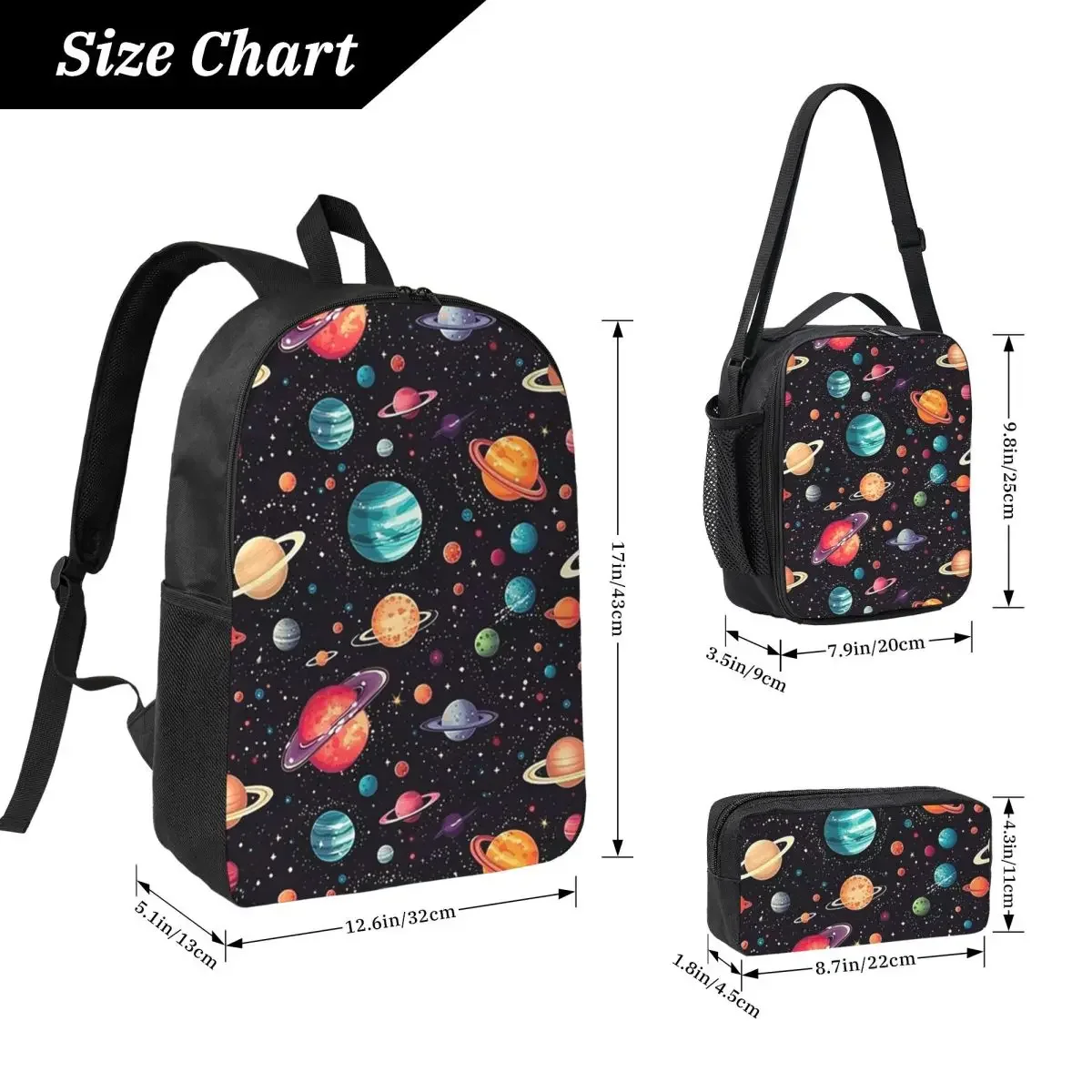 Solar System Space Planets Universe Backpack Boys Girls BookBag School Bag Shoulder Bags 3ps Insulated Lunch Bag Pencil Case
