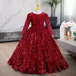 Shining Flower Girl Dresses for Wedding Sequins Full Length Floor Length Girl Kids Birthday Party First Holy Communion Gown