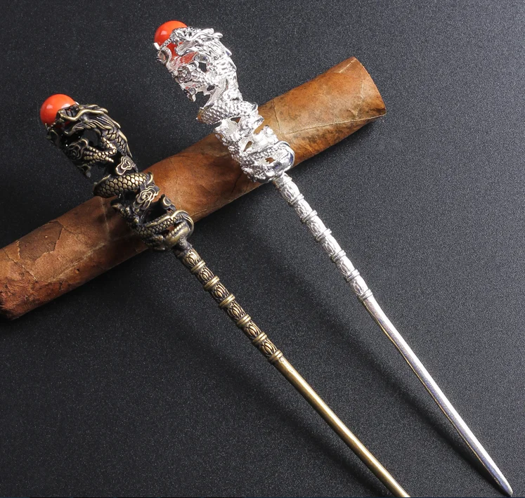 

New Copper Brass Cigar Dragon Needle Knife Drill Prevent Hot Hands Hairpin Gifts