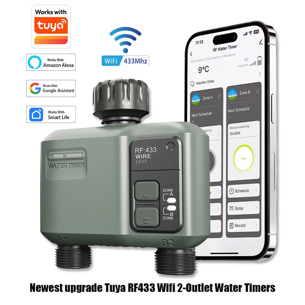 Wifi RF433 Smart Garden Sprinkler Water Timer by 2 Way Rain Delay Filter Programmable Automatic Irrigation Controller for Tuya