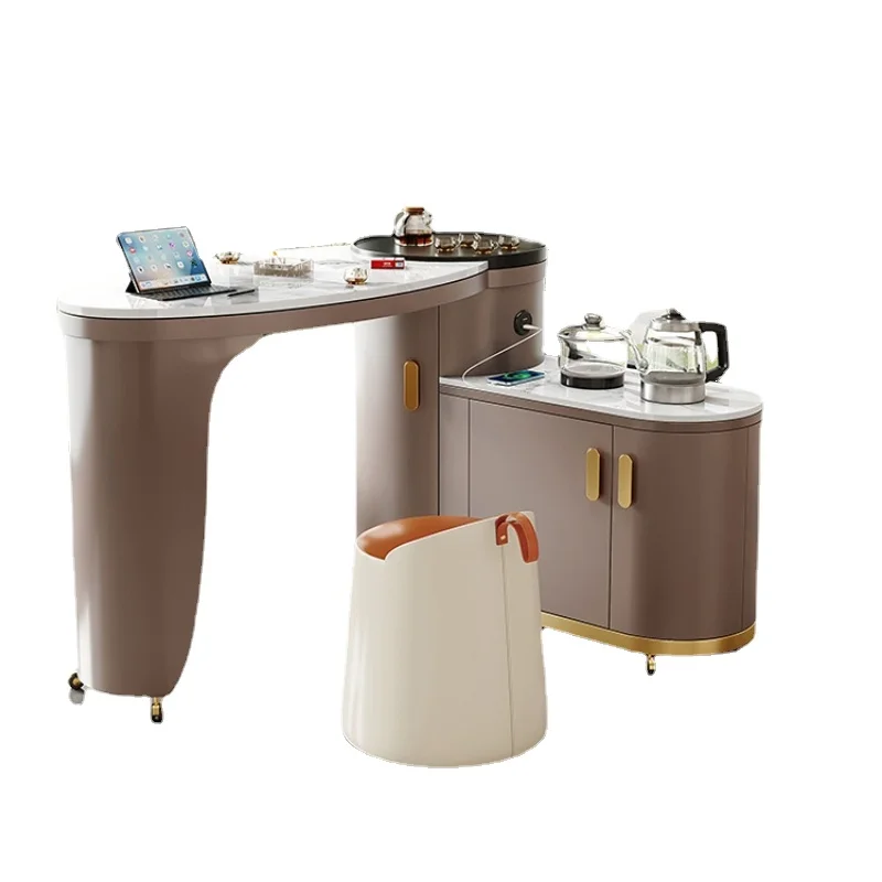 Light Luxury Multifunctional Rotary Tea Table and Chair Rock Plate Movable Coffee Table Household Small Family Tea Cart Balcony