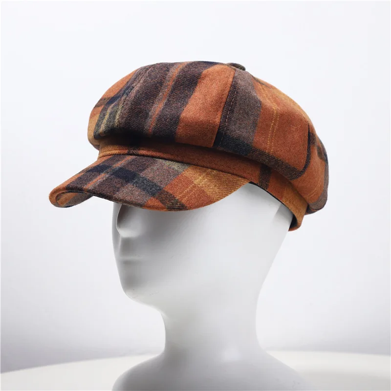 Newsboy/Vintage Plaid Progress Hat Damen Herbst und Winter Wollmalermütze Herren Casual Vielseitiger britischer Hut