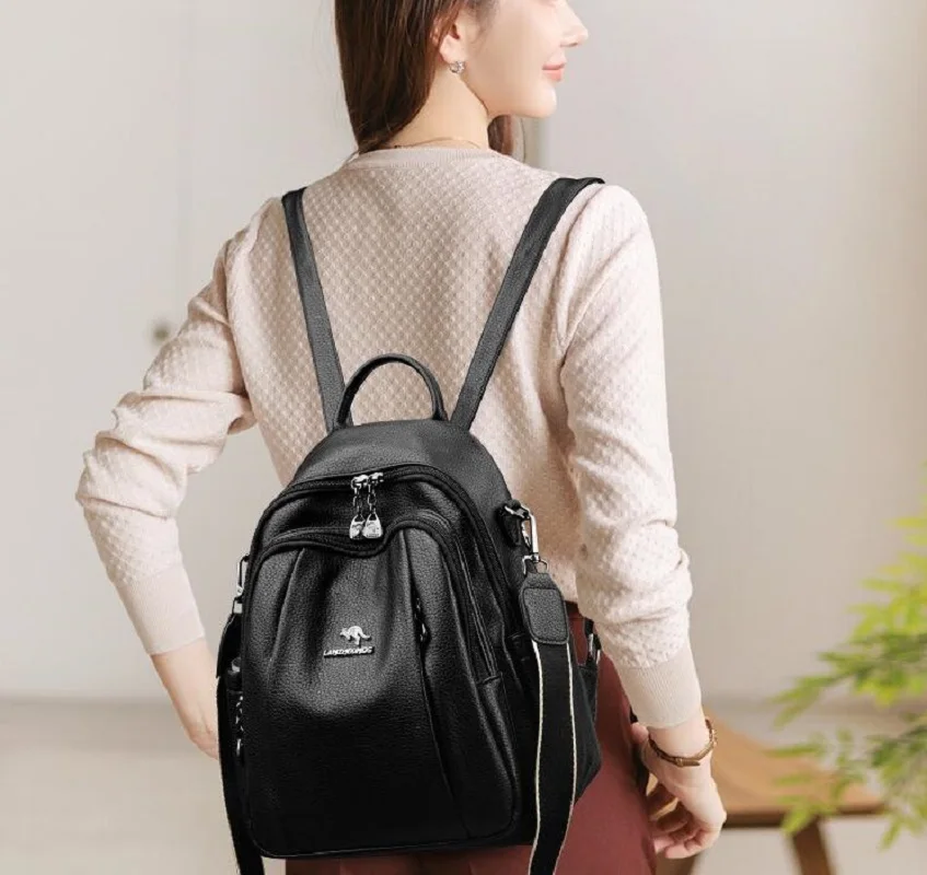 

New Fashion Trend Luxury High Quality Soft Leather Backpacks Women Large Capacity Travel Shoulder Bags School Bag Ladies Bagpack