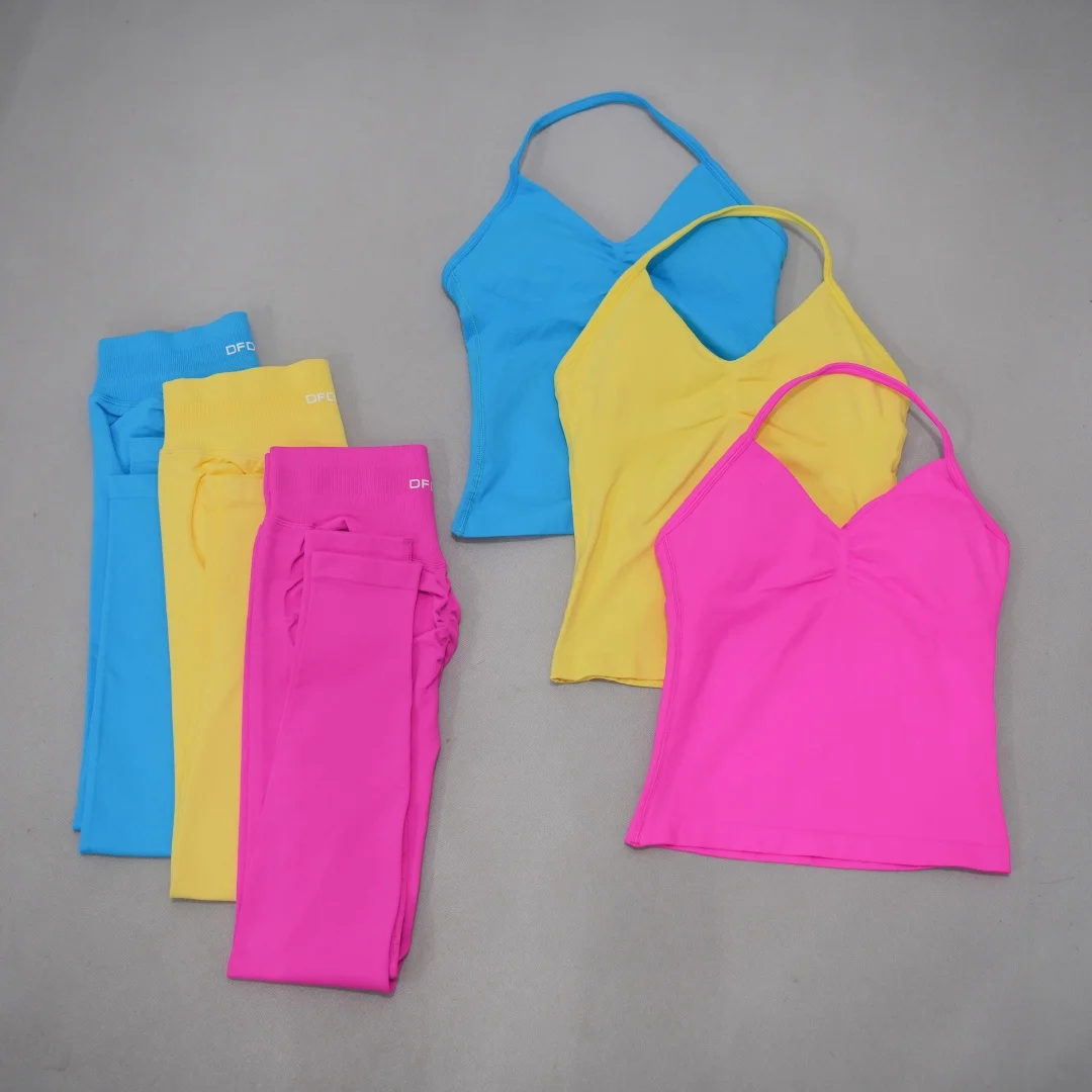 DFDK Seamless 2‑Piece Sports Suit Women V Neck Yoga Vest High Waist Butt Lifting Short Leggings Breathable Elastic Gym Running W - view 4