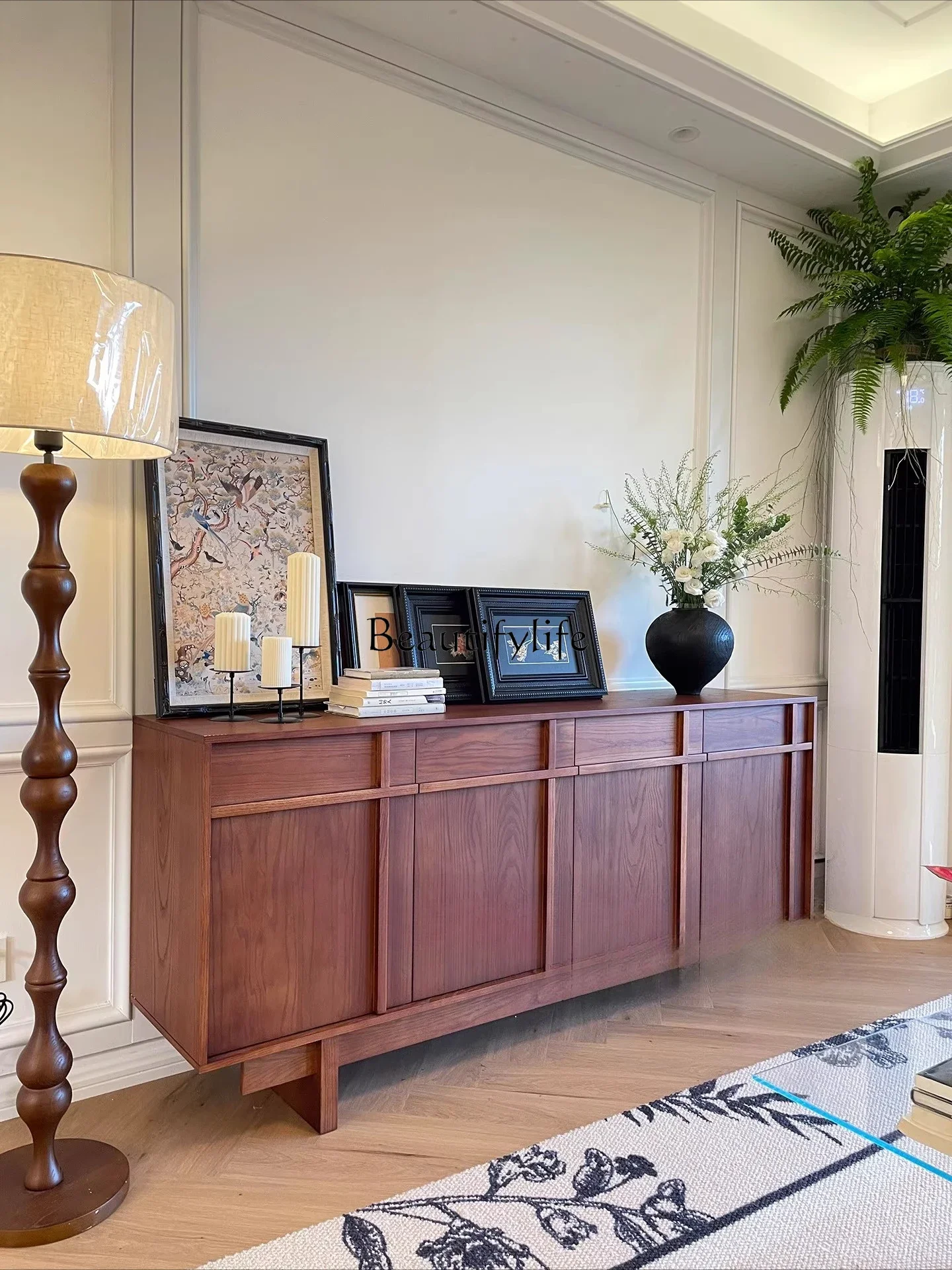 LS42 خزانة جانبية من الخشب الصلب من العصور الوسطى، خزانة فرنسية قديمة