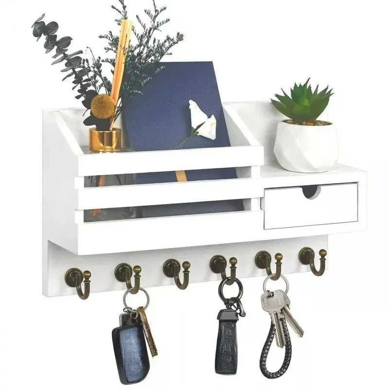 Wall Mounted Key Holder with Shelf, Decorative Key Rack Mail Organizer with Key Hooks for Entryway Living Room