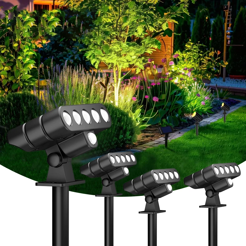4 PACK Solar Outdoor Spotlights 1200mAh Lawn Flag Lights Landscape LED Ground Lights Walkway Driveway Landscape Camping Li-ion 18650 battery Gardens Trees And Courtyards Pathway Lights Lamp