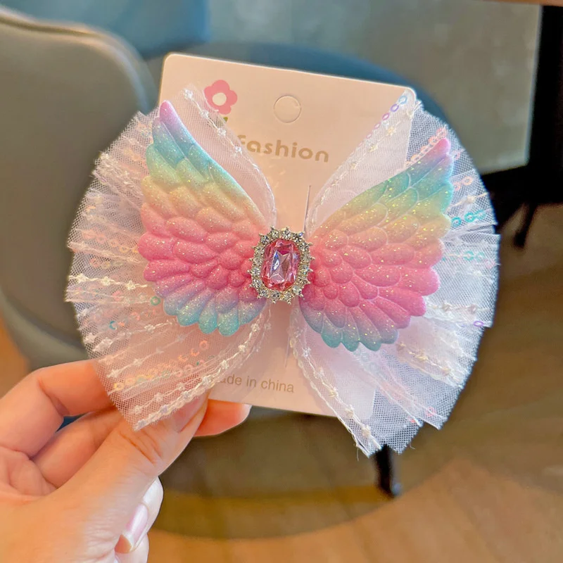 1PC New Lovely Princess Angel Wing Sequin Bow Girl Hairpins Children Headwear Hairgrips Hair Clips Barrettes Hair Accessories