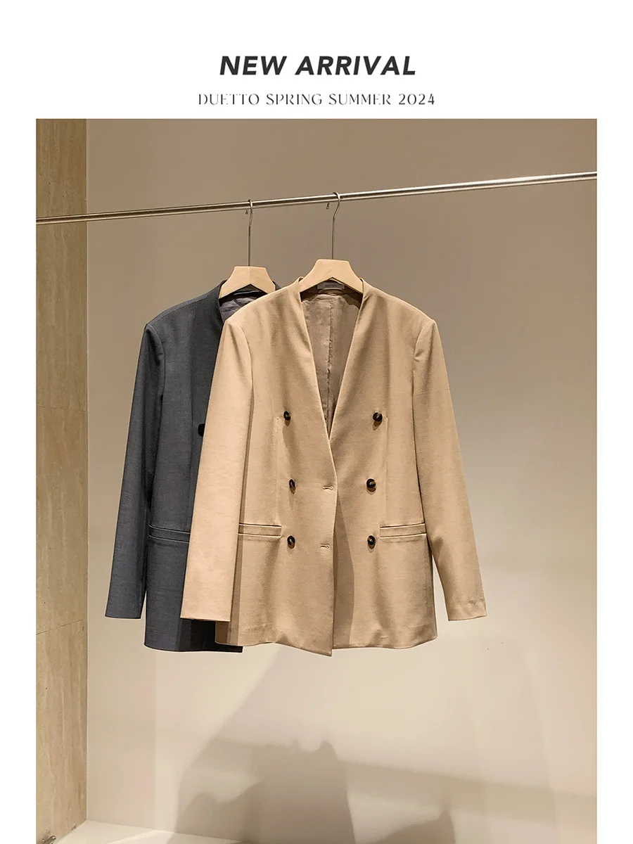 

Duetto Luxury Classic Initial Wool apel Svel Suit Ele Commute Sle Blend Fabric V-Ne Long Sve Coat