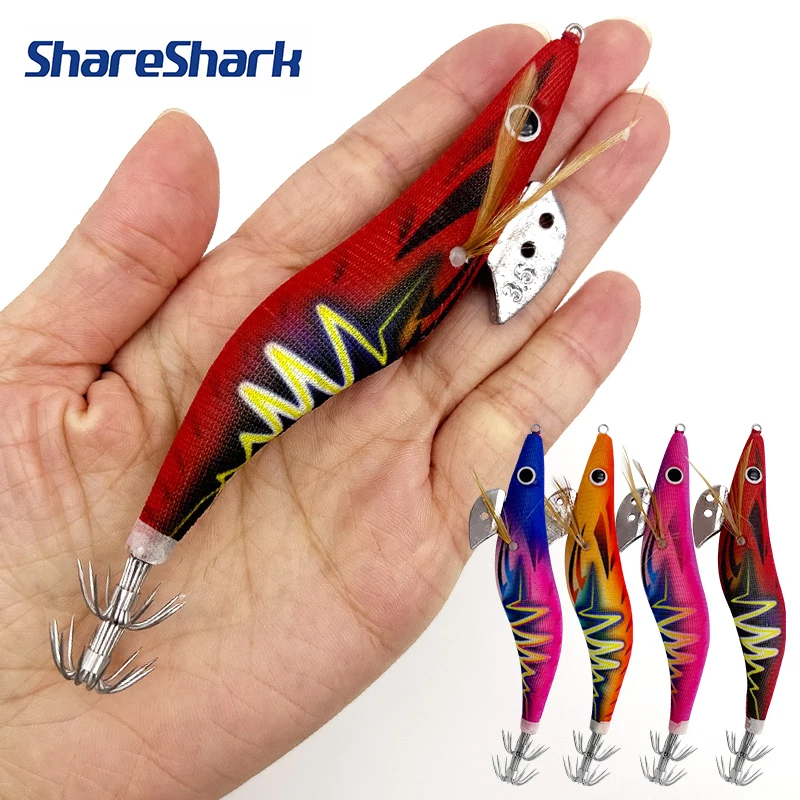ShareShark Juego de 5 Piezas 13.2cm/20g 3.5 # Señuelos de Pesca de Camarones, Señuelo Luminoso de Calamar, Anzuelo para Camarones y Langostinos, Cebo Artificial Duro
