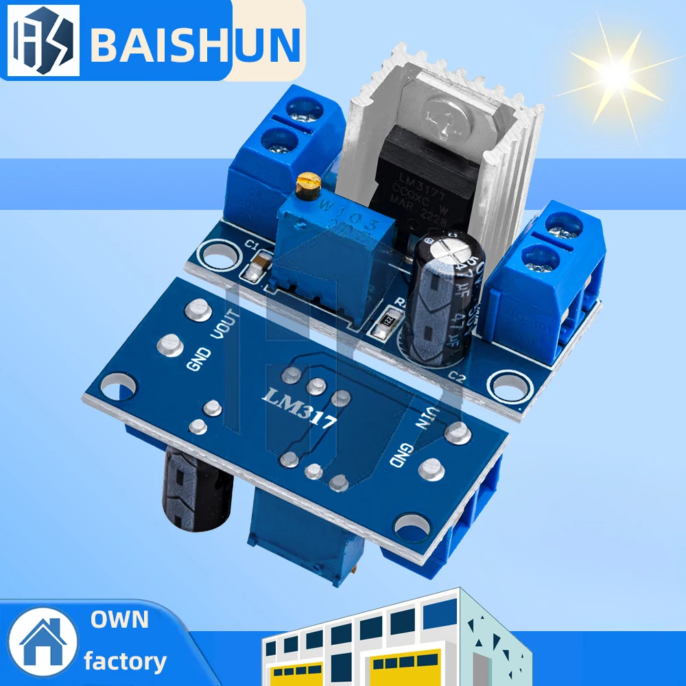 LM317 Adjustable Linear Voltage Regulator Module | 4.5-40V to 1.2-37V Output with Overcurrent/Short-Circuit Protection for DIY