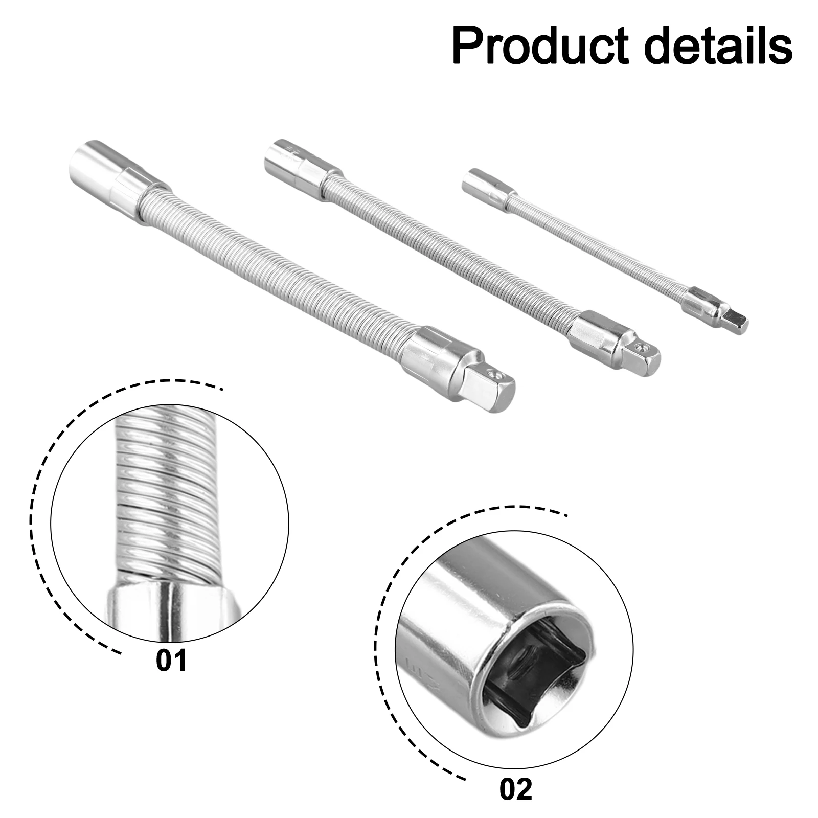For Automotive Use Flexible Socket Extension 145mm Two-way Winding Wire Design Variable Angle Feature 3-piece Set