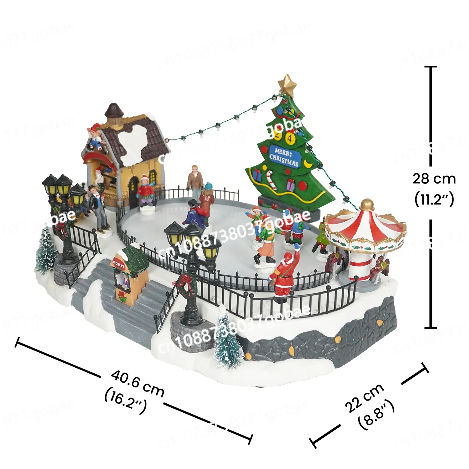 Ice Rink Scene Decoration New Holiday Skiing Christmas Scene Amusement Park Music Box Set