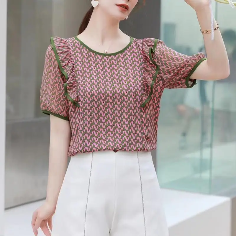 2023 New Summer Fashion Age Reducing Ruffle Casual Simplicity Temperament Women's Clothing Commute Korean Version Thin Shirts