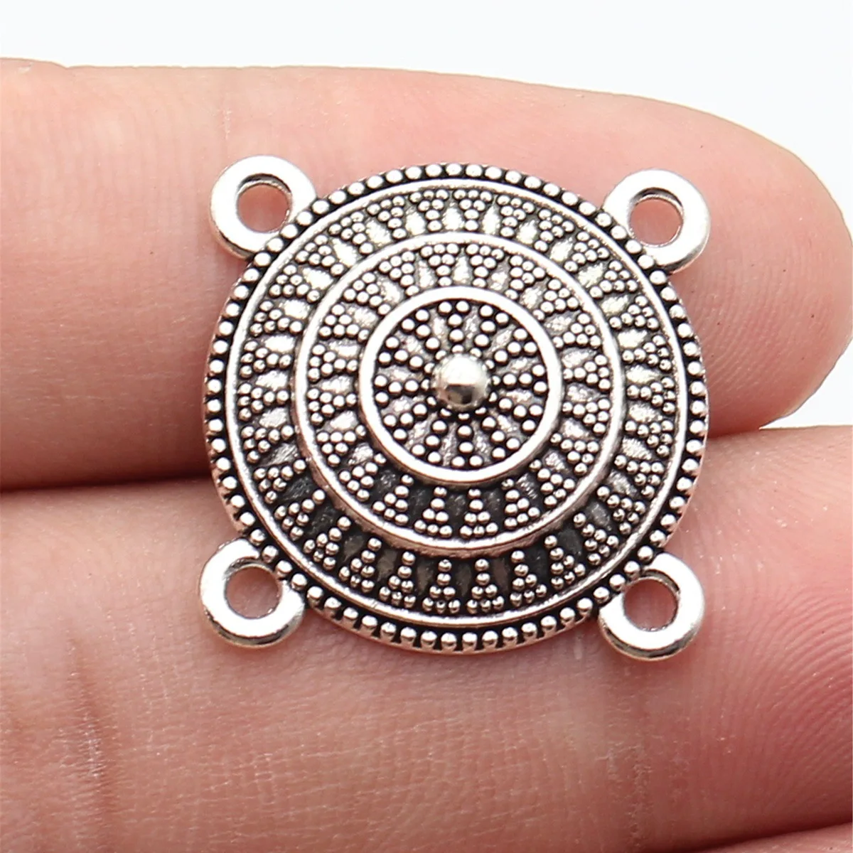 WYSIWYG 10pcs 22x22mm Antique Silver Color 4-Hole Round Body Chain Waist Chain Connector For DIY Jewelry Making
