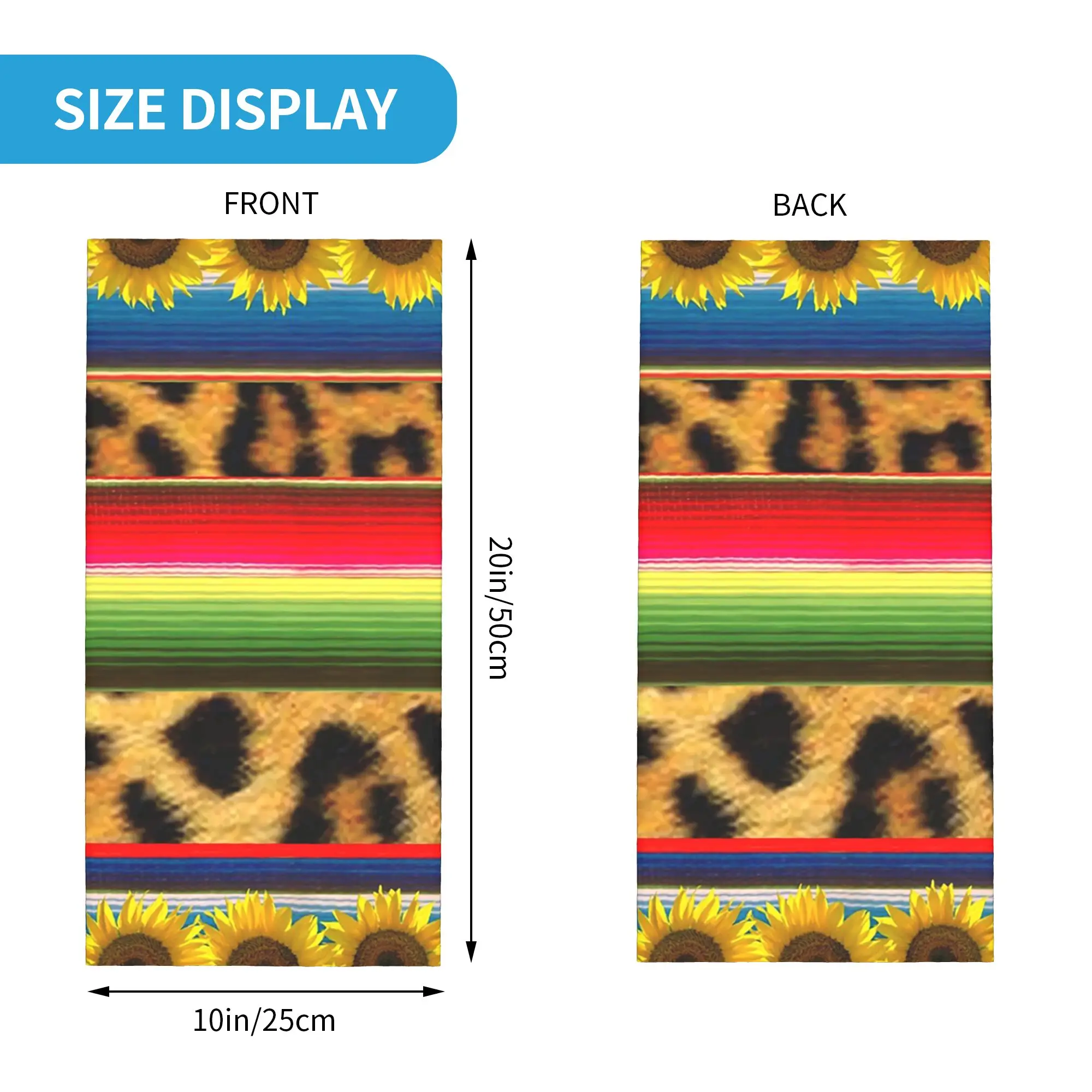 Beautiful Mexican Serape Leopard Print and Sunflowers Bandana Neck Gaiter Printed Wrap Scarf Balaclava Riding for Men Women