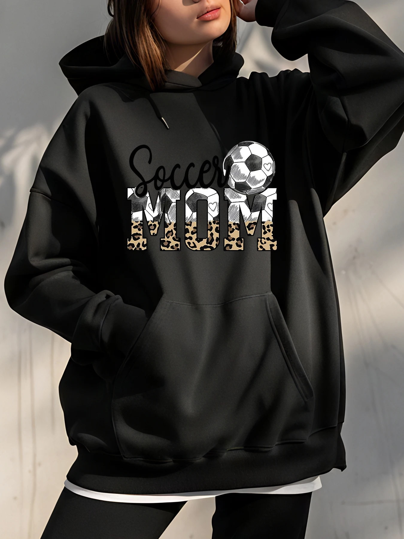 

Толстовка с капюшоном для мамы и футбола с леопардовым принтом, женская повседневная толстовка в спортивном стиле для футбольных фанатов, мам