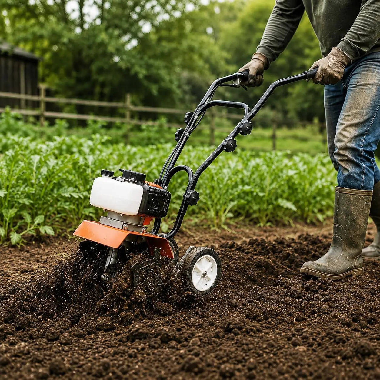 52cc 2-Cycle Gas Garden Tiller Cultivator - Heavy-Duty Steel Tines - Rototiller for Soil Cultivation, Small Garden & Lawn - Model GT520