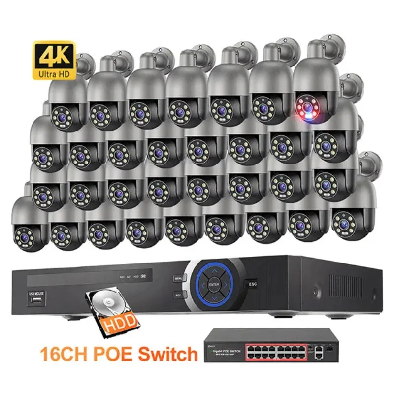 

Factory Price 32CH Smart Home Security Alarm With Security Ptz Camera System 4K 8Mp Auto Tracking Poe Camera System