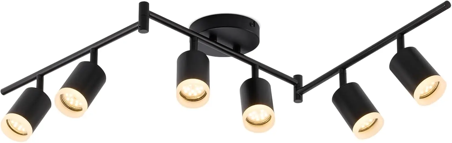 

6-Light Black LED Track Lighting Kit, Modern Adjustable Ceiling Fixtures with Rotatable Heads, GU10 Bulbs Not Included