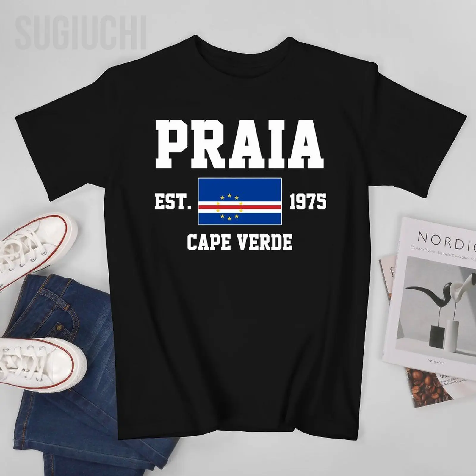 Flag of Cape Verde EST.1975 Praia Men Tshirt Tees T-Shirt O-neck T Shirts Women Boys Clothing 100% Cotton