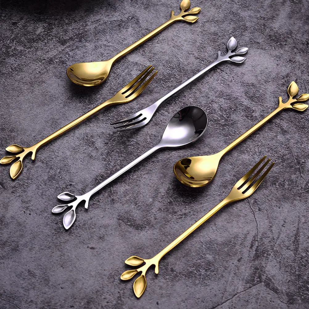 

12Pcs Creative Dessert Spoon and Fork Set Stainless Steel Easy Operate Ideal Christmas Housewarming Gift Stainless Steel Spoon