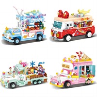 2124 street view food cart small dining cart  Ice Cream Truck Model,children's mini building blocks toys, ornaments gifts