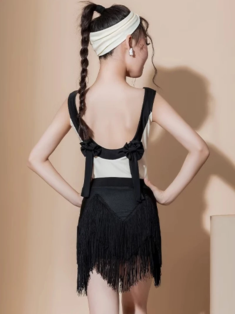 Kinder Meisje Latin Dans Kwastjes Rok Training Rugloze Samba Stierenvechten Chacha Rumba Professionele Wedstrijd Kostuum