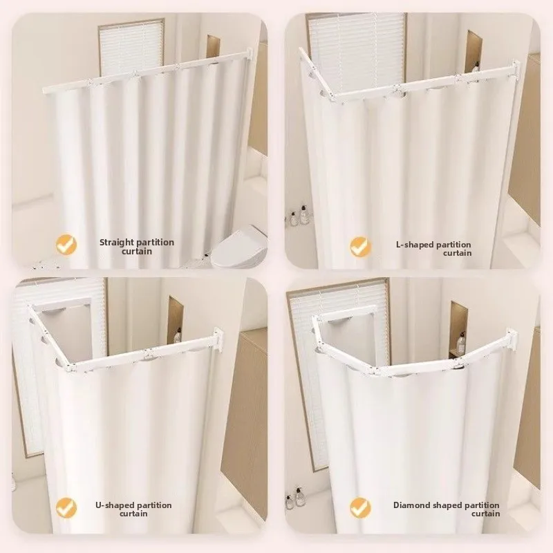 Bathroom folding drying rack shower curtain, foldable wet and dry toilet separation bath invisible waterproof shower partition