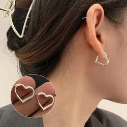 2024 Korea Trendy Classic Silver Color Hollow Out Heart Hoop Earrings for Women Cute Sweet Drop Dangle Earrings Jewelry Gift