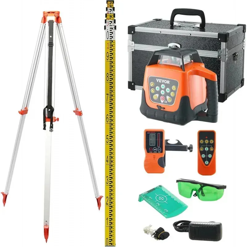 

RPD4-Green Rotary Laser Level 2000ft.360 Degree Self Leveling Laser Level Kit.with Surveying Tripod &5m Staff.IP66 Waterproof Re