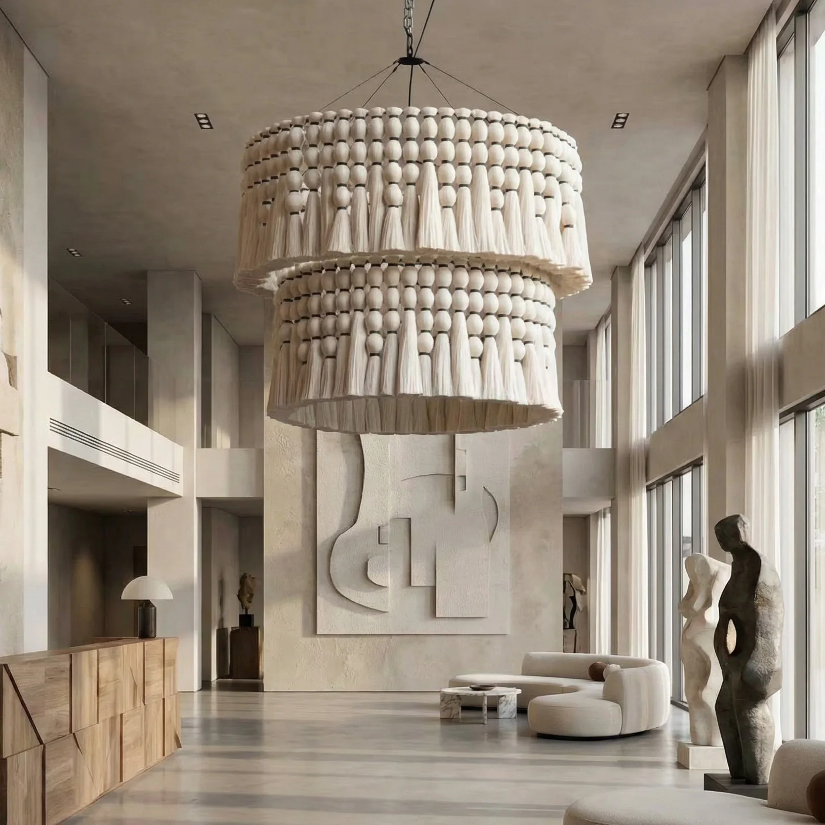 #￥HandmadeModern Lampshade Button Knot Polyester Rope Chandelier Macrame Vintage Inspired Style for Industrial Decor House Items