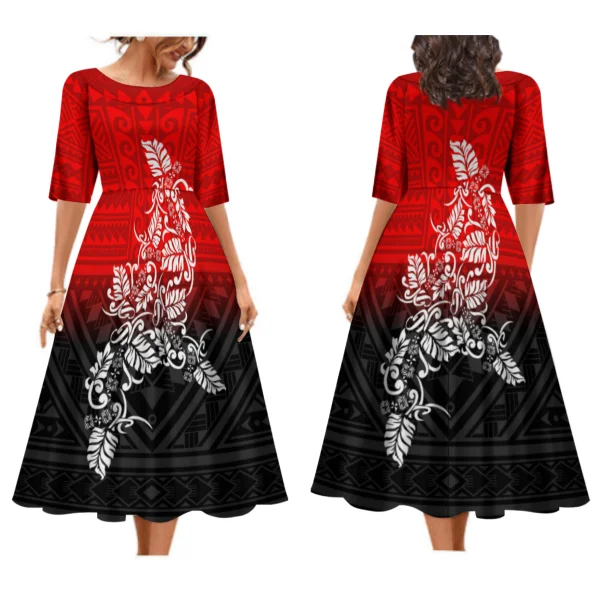 New Tapa Melanesia Pacific Island Design Plus Size Dresses Women Lady Elegant Pleated Swing Fit And Flare Maxi Dress Custom