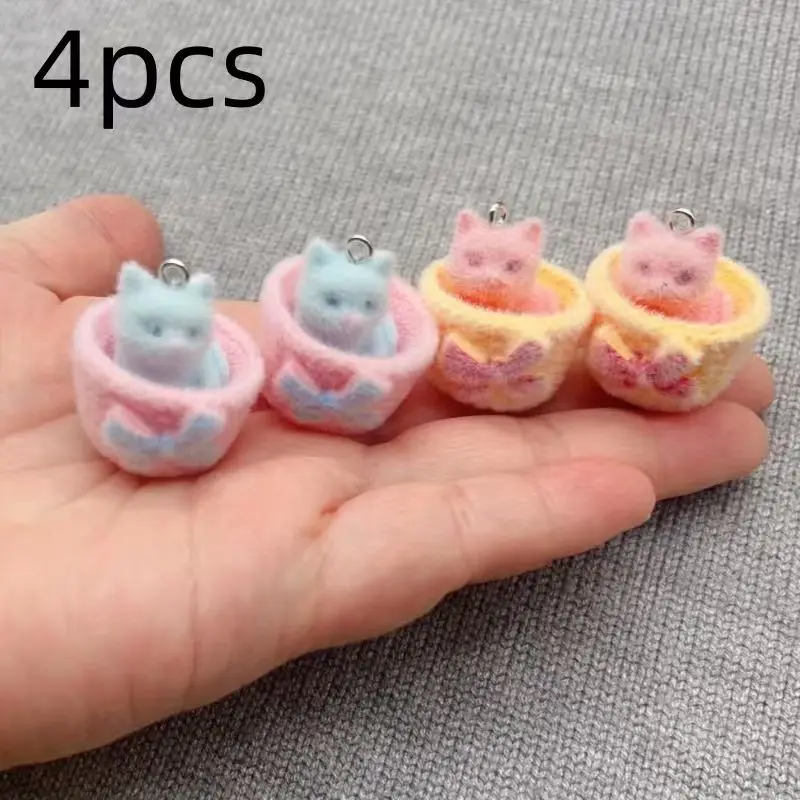 4pcs 3D plush resin cat pendant, DIY jewelry making earrings, keychains, accessories view 4