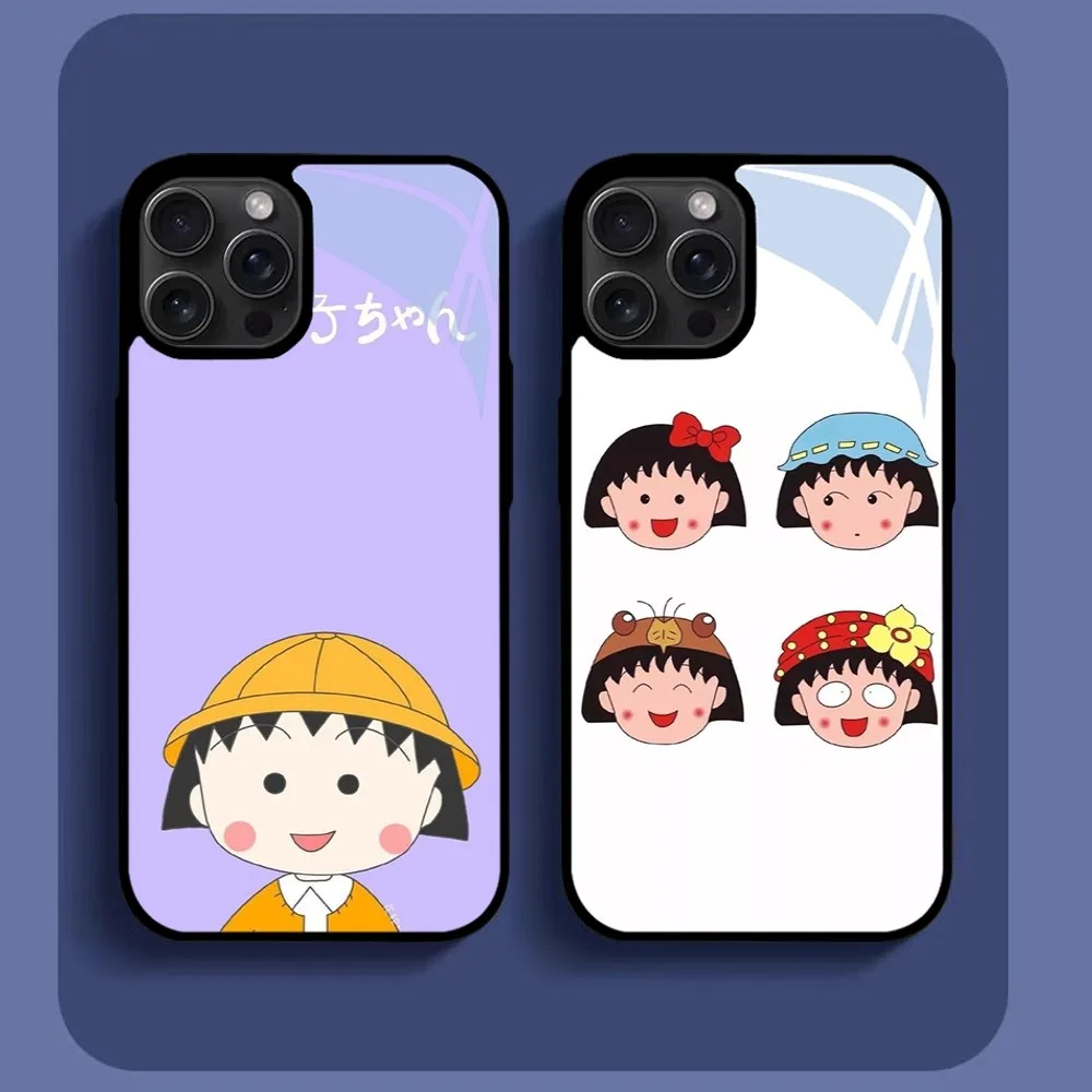 Cherry Cute M-Maruko chan Anime Phone Case For iPhone16 15 14 13 12 11 Pro Xs Max Mini XR X 7 8 Plus luxury Mirror Hard Funda