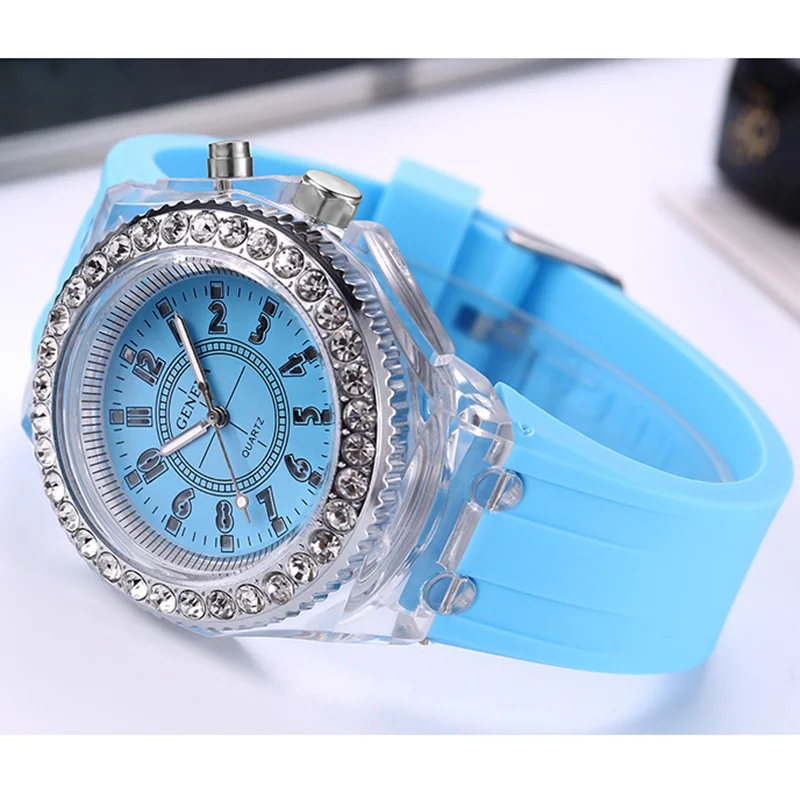 MAYZHISU Kids Quartz Watch Colorful LED Light Silicone strap Children Women Quartz Wristwatch Fashion Male Female Student Clock