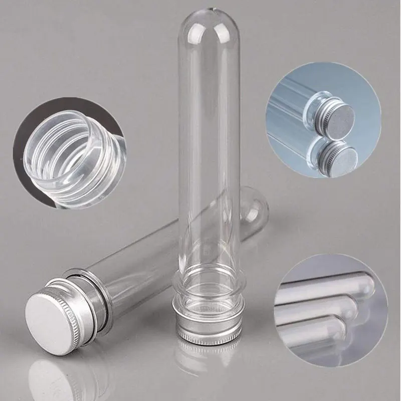 50Pcs 40ml Transparent PET Plastic Test Tubes Clear Bath Salt Tubes Cylindrical Aluminum Lid Plastic Vials for Candy Spice