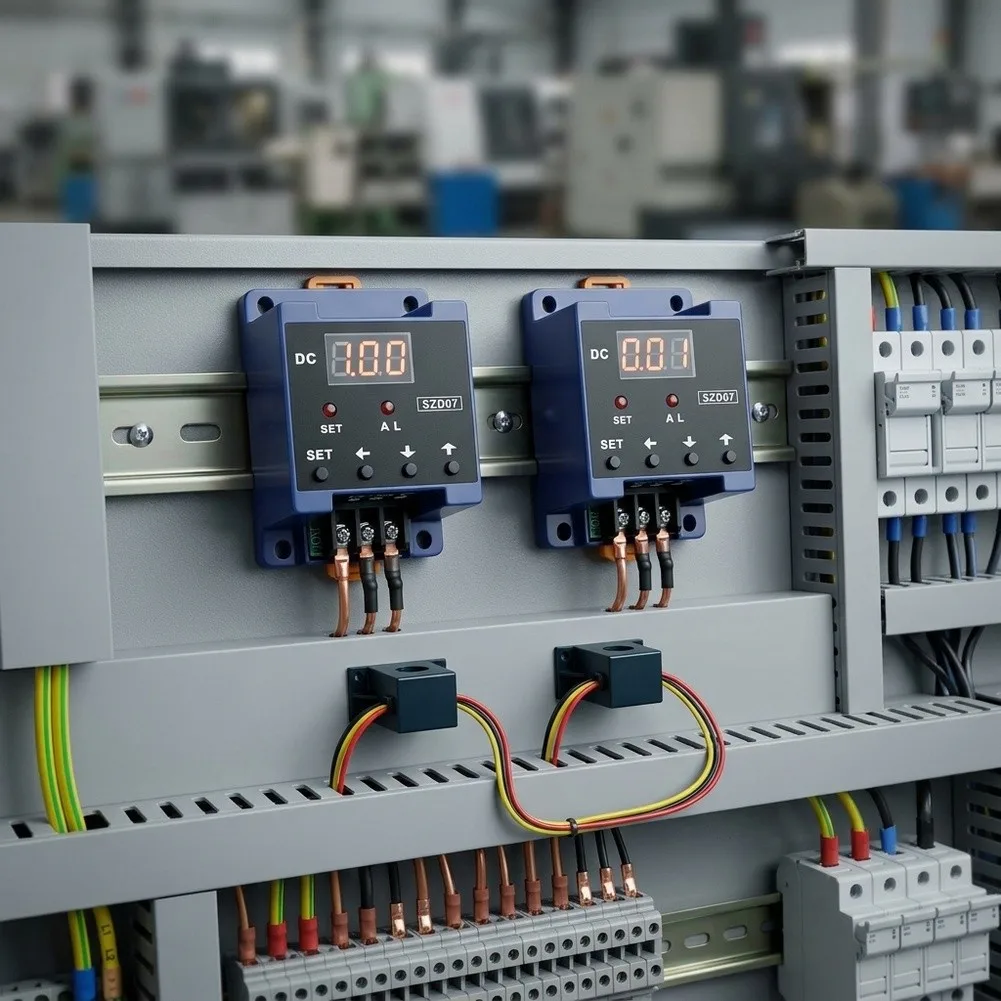 DC 0.3-50A Digital Ammeter SZD07 with Hall Sensor Overload Protection Relay for Circuit Monitoring and Alarm Control